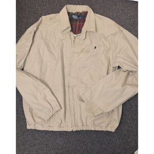 Polo Ralph Lauren Harrington Jacket Mens XL Khaki Beige Plaid Lined Pony Logo